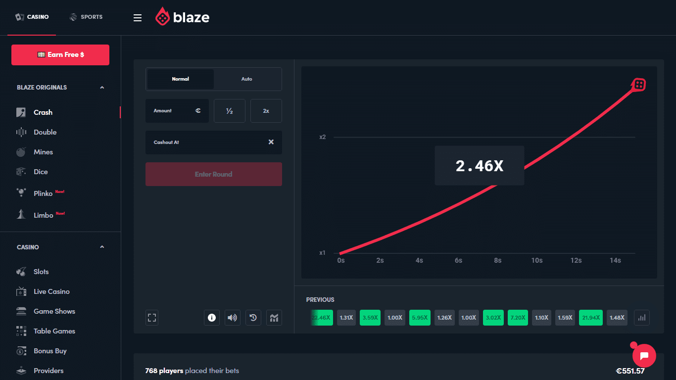 Blaze Crash multipliers